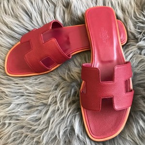 Hermes Oran Slide Sandals In Ruby Epsom Calfskin