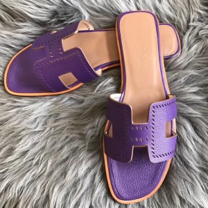 Hermes Oran Slide Sandals In Purple Epsom Perforated Calfskin