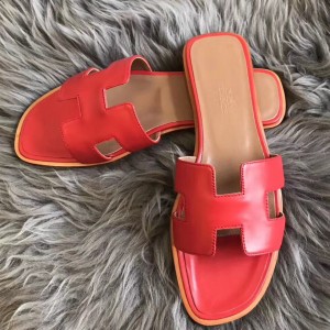 Hermes Oran Slide Sandals In Red Swift Calfskin