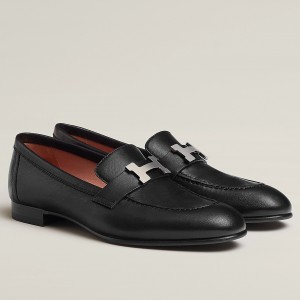 Hermes Men's Paris Loafers In Noir Calfskin