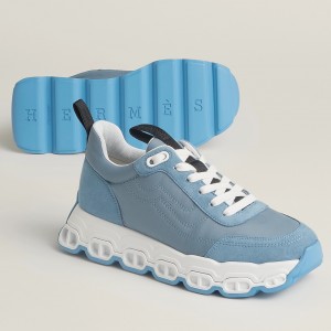 Hermes Men's Impulse Sneakers in Blue Fabric and Leather