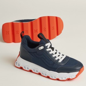 Hermes Men's Impulse Sneakers in Navy Fabric and Leather