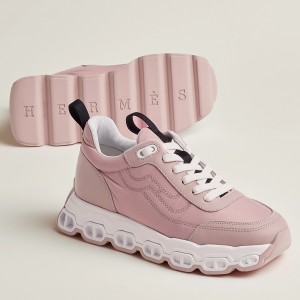 Hermes Women's Impulse Sneakers in Pink Fabric and Leather