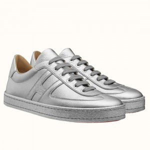 Hermes Boomerang Sneakers In Silver Epsom Leather