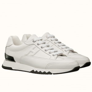 Hermes Men's Trail Sneakers In White Calfskin Leather