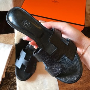 Hermes Oasis Slide Sandals 50mm In Black Epsom Calfskin