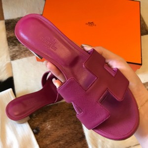 Hermes Oasis Slide Sandals 50mm In Purple Epsom Calfskin