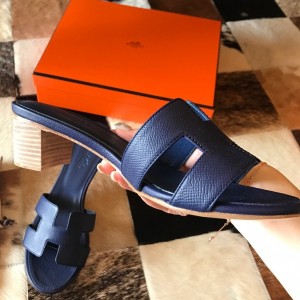 Hermes Oasis Slide Sandals 50mm In Blue Saphir Epsom Calfskin