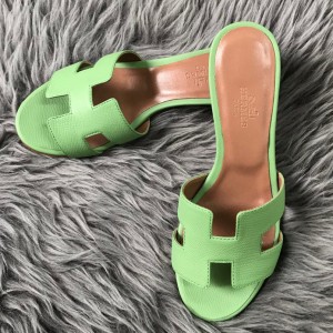 Hermes Oasis Slide Sandals 50mm In Vert Criquet Epsom Calfskin