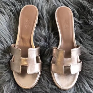 Hermes Oasis Slide Sandals 50mm In Champagne Swift Calfskin