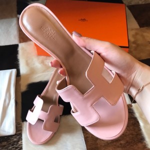 Hermes Oasis Slide Sandals 50mm In Pink Swift Calfskin