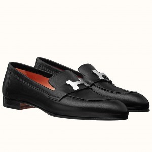 Hermes Women's Paris Loafers In Black Goatskin