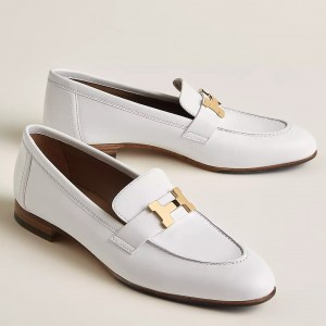 Hermes Women's Paris Loafers in White Goatskin