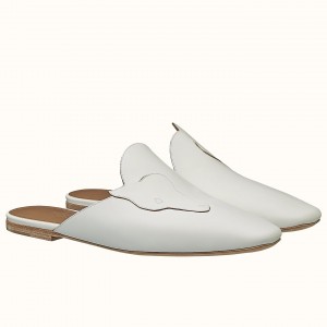 Hermes Tangeria Mules In White Calfskin