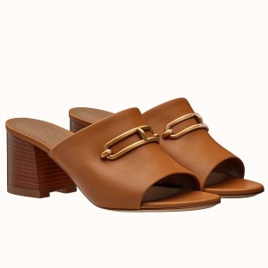 Hermes Camilla Mules 60MM In Brown Calfskin 