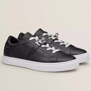 Hermes Women's Day Sneakers in Black Leather