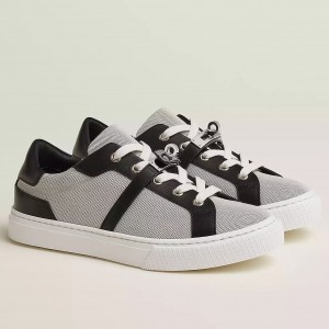 Hermes Women's Day Sneakers in H Canvas with Black Leather