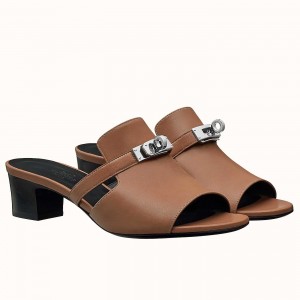 Hermes Candy 40mm Sandals In Brown Calfskin