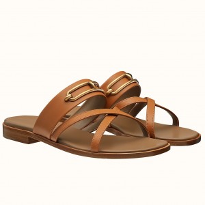 Hermes Claire Sandals In Brown Calfskin