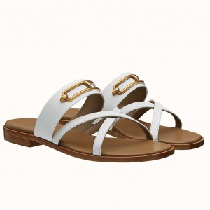 Hermes Claire Sandals In White Calfskin
