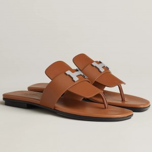 Hermes Galerie Sandals In Brown Calfskin