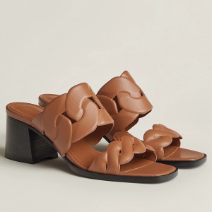 Hermes Gaby Sandals 60mm in Brown Nappa Leather