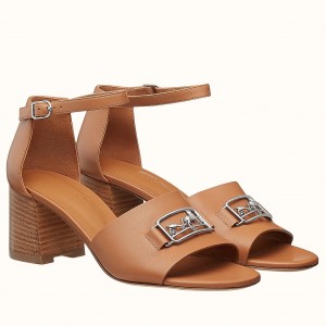 Hermes Viaggio 60MM Sandals In Brown Calfskin