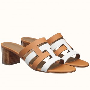 Hermes Amica 50mm Sandals In Brown/White Calfskin