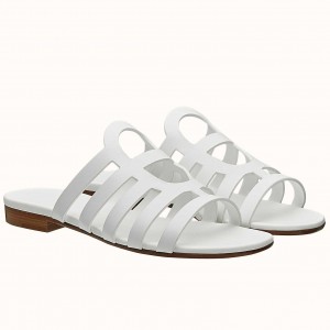 Hermes Camelia Slide Sandals In White Calfskin