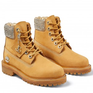 Jimmy Choo JC X Timberland/F Nubuck Leather Boots with Crystal Collar