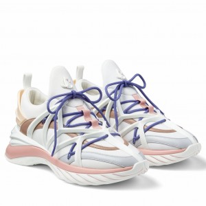 Jimmy Choo Wowen's Cosmos Sneakers in White and Pink Leather 
