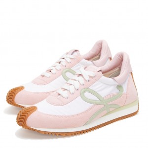 Loewe Women's Flow Runner Sneakers in White Nylon and Pink Suede