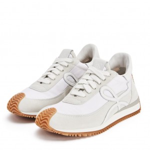 Loewe Women's Flow Runner Sneakers in White Nylon and Suede