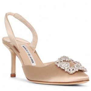 Manolo Blahnik Hangisi 70 Slingback Pumps in Champagne Satin