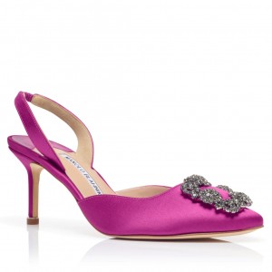 Manolo Blahnik Hangisi 70 Slingback Pumps in Fuchsia Satin