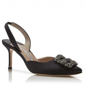 Manolo Blahnik Hangisi 70 Slingback Pumps in Black Satin