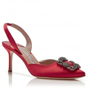 Manolo Blahnik Hangisi 70 Slingback Pumps in Red Satin