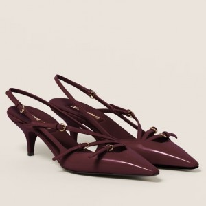 Miu Miu Slingback Pumps 55mm in Bordeaux Patent Leather with Buckles
