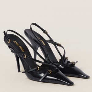 Miu Miu Slingback Pumps 105mm in Black Patent Leather with Buckles