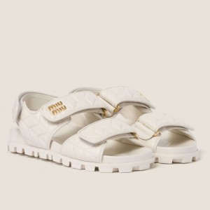 Miu Miu Women's Sandals in White Matelasse Nappa Leather