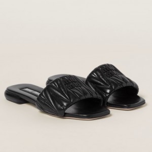 Miu Miu Women's Slides in Black Matelasse Nappa Leather
