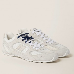 Miu Miu X New Balance 530 SL Sneakers in White Suede and Mesh
