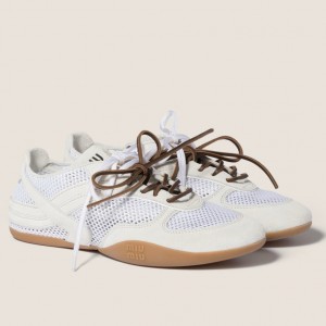 Miu Miu Gymnasium Sneakers in White Mesh and Suede 