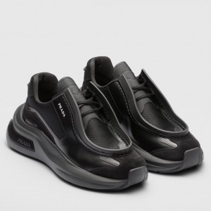 Prada Men's Sneakers in Black Leather with Bike Fabric