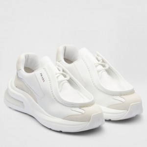 Prada Men's Sneakers in White Leather with Bike Fabric