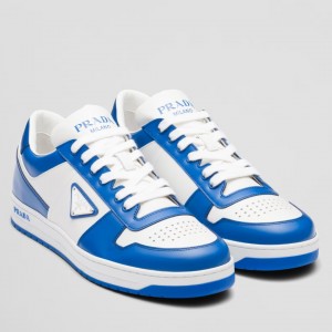 Prada Men's Downtown Sneakers in White and Blue Leather