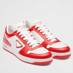 Prada Men's Downtown Sneakers in White and Red Leather