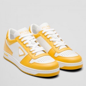 Prada Men's Downtown Sneakers in White and Yellow Leather