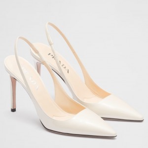 Prada Slingbacks Pumps 95mm In White Patent Leather