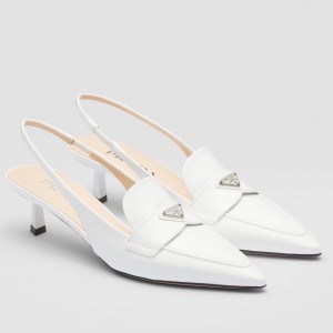 Prada Slingback Pumps 45mm in White Patent Calfskin